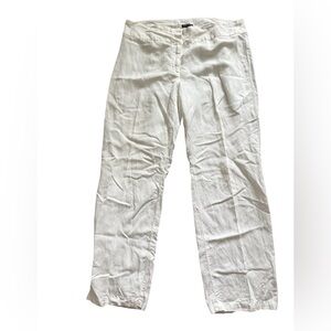 Lyocell linen blend white straight leg high rise pants